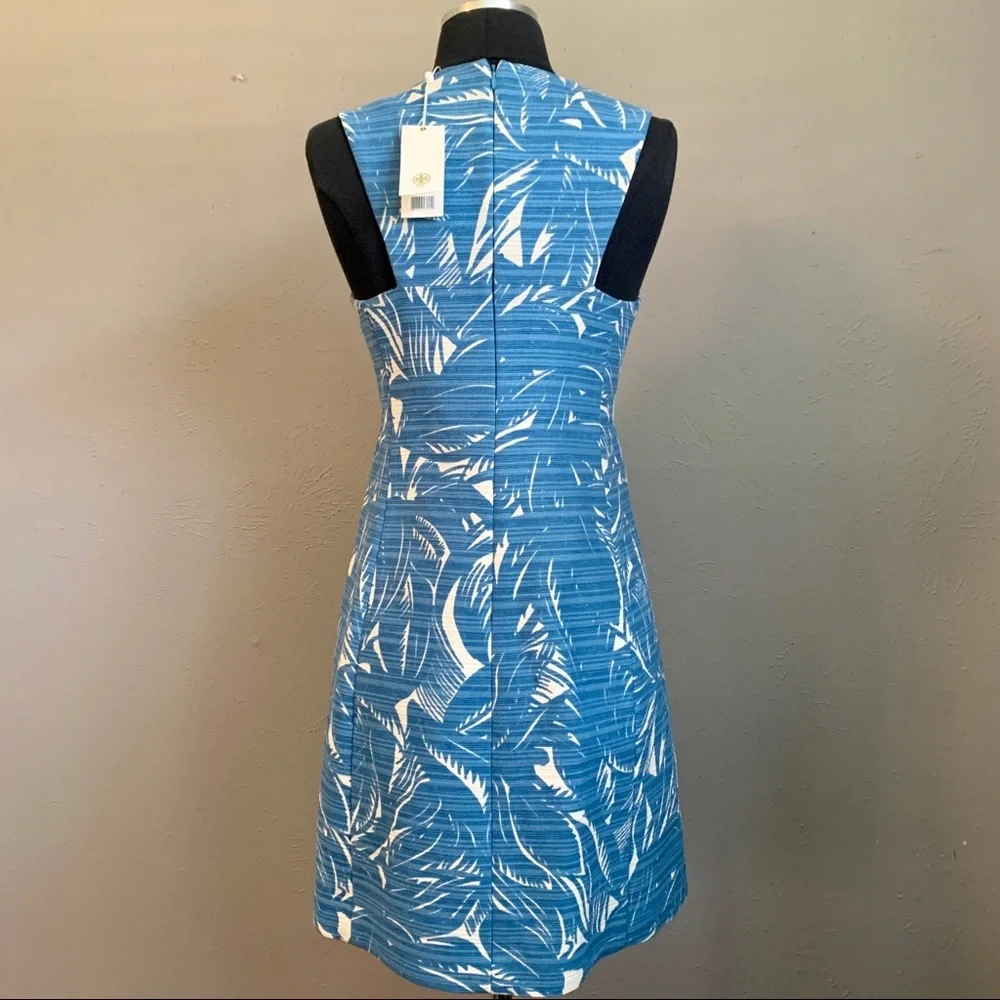 Tory Burch Gulf Shore Tabora Blue Print Cotton Linen Mini Dress 2 NWT